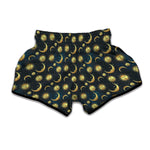 Vintage Moon And Sun Pattern Print Muay Thai Boxing Shorts