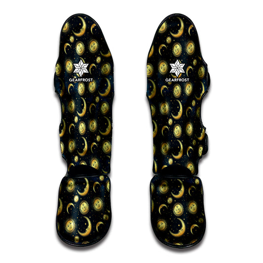 Vintage Moon And Sun Pattern Print Muay Thai Shin Guard