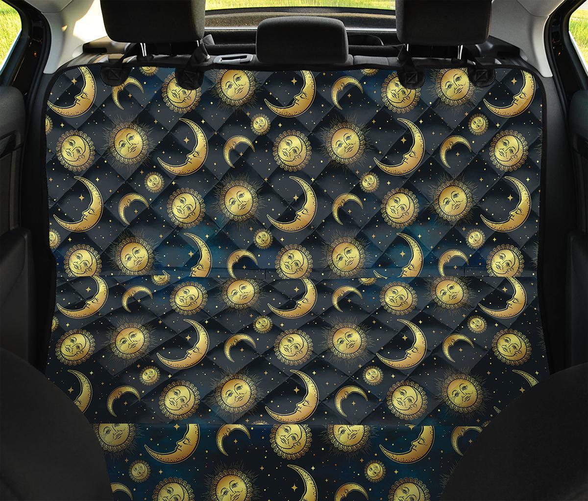 Vintage Moon And Sun Pattern Print Pet Car Back Seat Cover