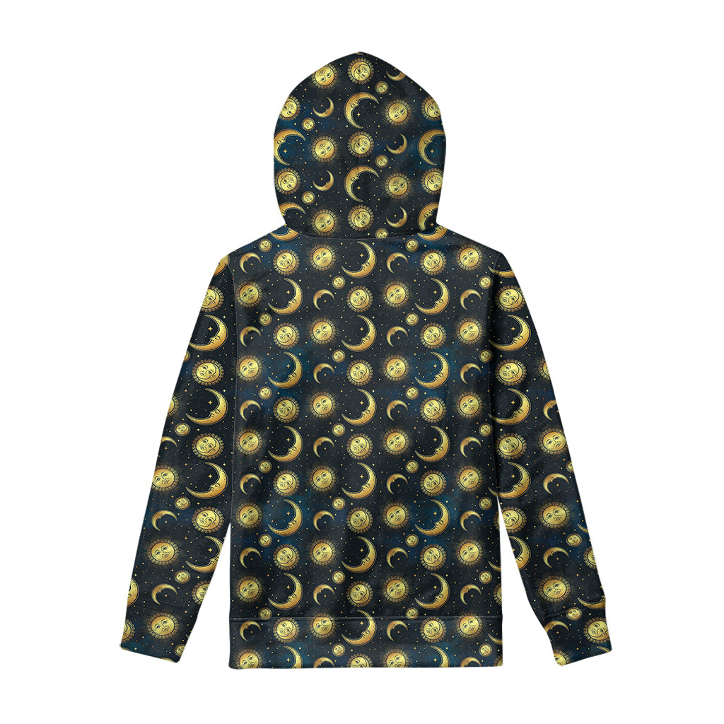 Vintage Moon And Sun Pattern Print Pullover Hoodie