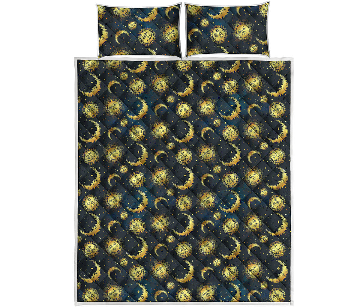 Vintage Moon And Sun Pattern Print Quilt Bed Set