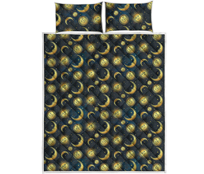 Vintage Moon And Sun Pattern Print Quilt Bed Set