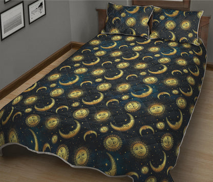 Vintage Moon And Sun Pattern Print Quilt Bed Set