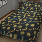Vintage Moon And Sun Pattern Print Quilt Bed Set