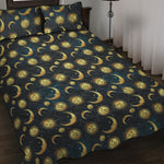 Vintage Moon And Sun Pattern Print Quilt Bed Set