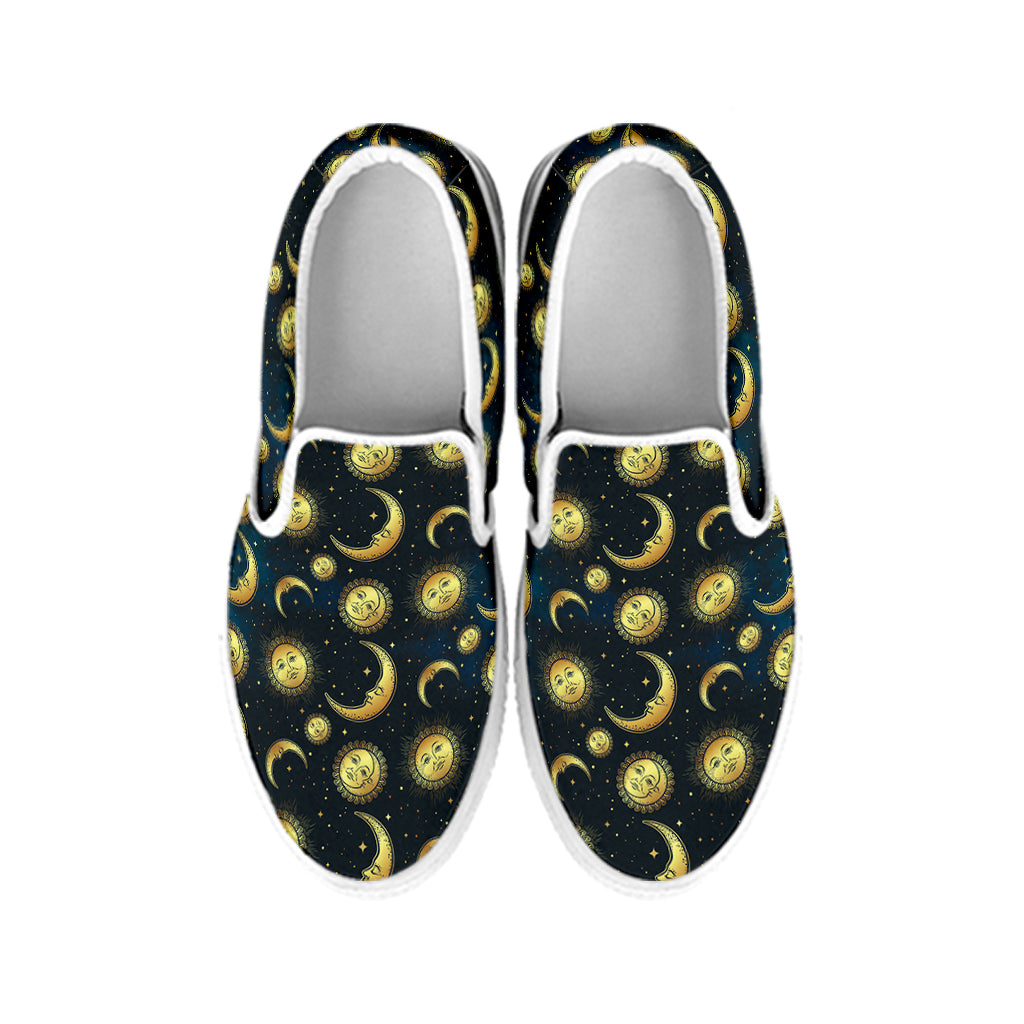 Vintage Moon And Sun Pattern Print White Slip On Shoes