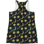 Vintage Moon And Sun Pattern Print Women's Racerback Tank Top