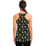 Vintage Moon And Sun Pattern Print Women's Racerback Tank Top