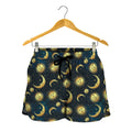 Vintage Moon And Sun Pattern Print Women's Shorts