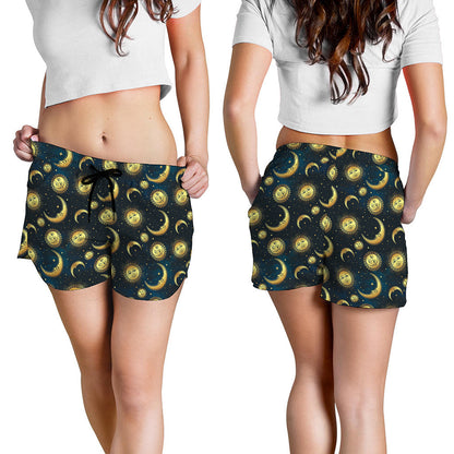 Vintage Moon And Sun Pattern Print Women's Shorts