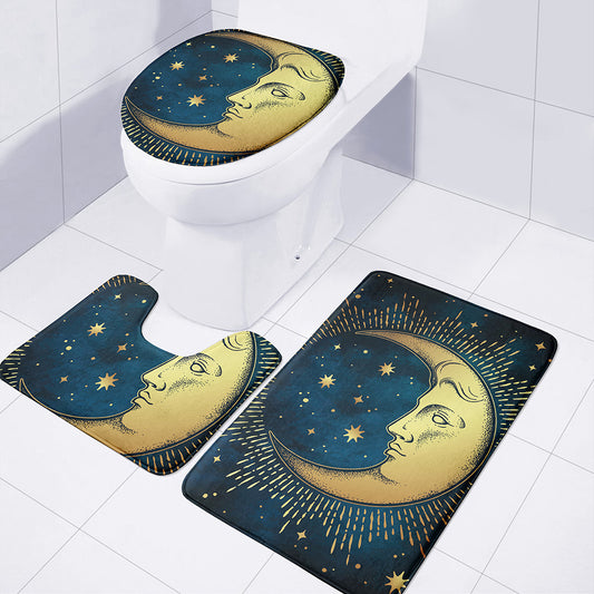 Vintage Moon And Sun Print 3 Piece Bath Mat Set