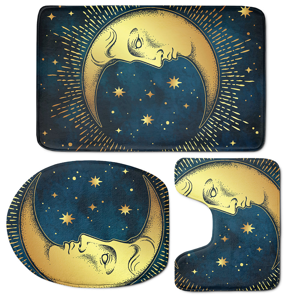 Vintage Moon And Sun Print 3 Piece Bath Mat Set