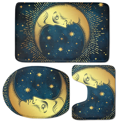 Vintage Moon And Sun Print 3 Piece Bath Mat Set