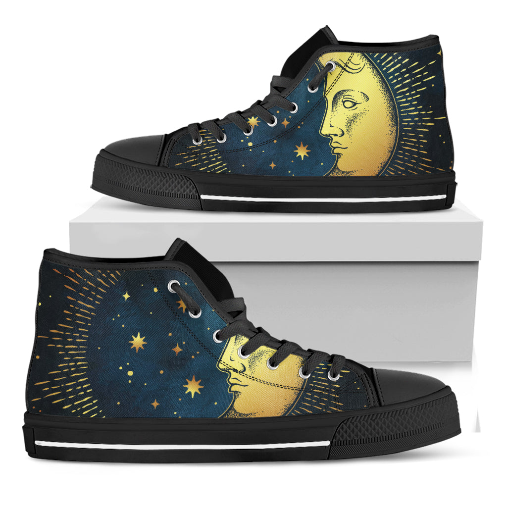 Vintage Moon And Sun Print Black High Top Shoes