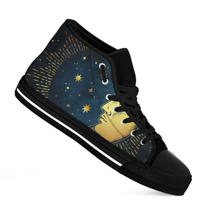 Vintage Moon And Sun Print Black High Top Shoes