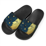 Vintage Moon And Sun Print Black Slide Sandals