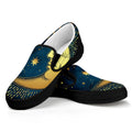 Vintage Moon And Sun Print Black Slip On Sneakers