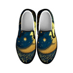 Vintage Moon And Sun Print Black Slip On Shoes