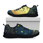 Vintage Moon And Sun Print Black Sneakers