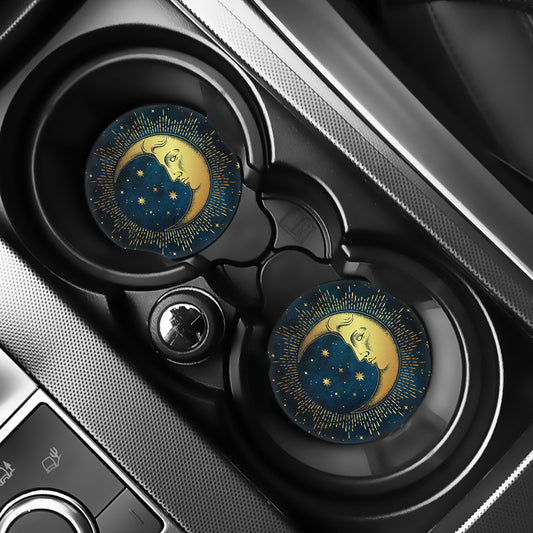 Vintage Moon And Sun Print Car Coasters