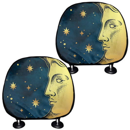 Vintage Moon And Sun Print Car Headrest Covers