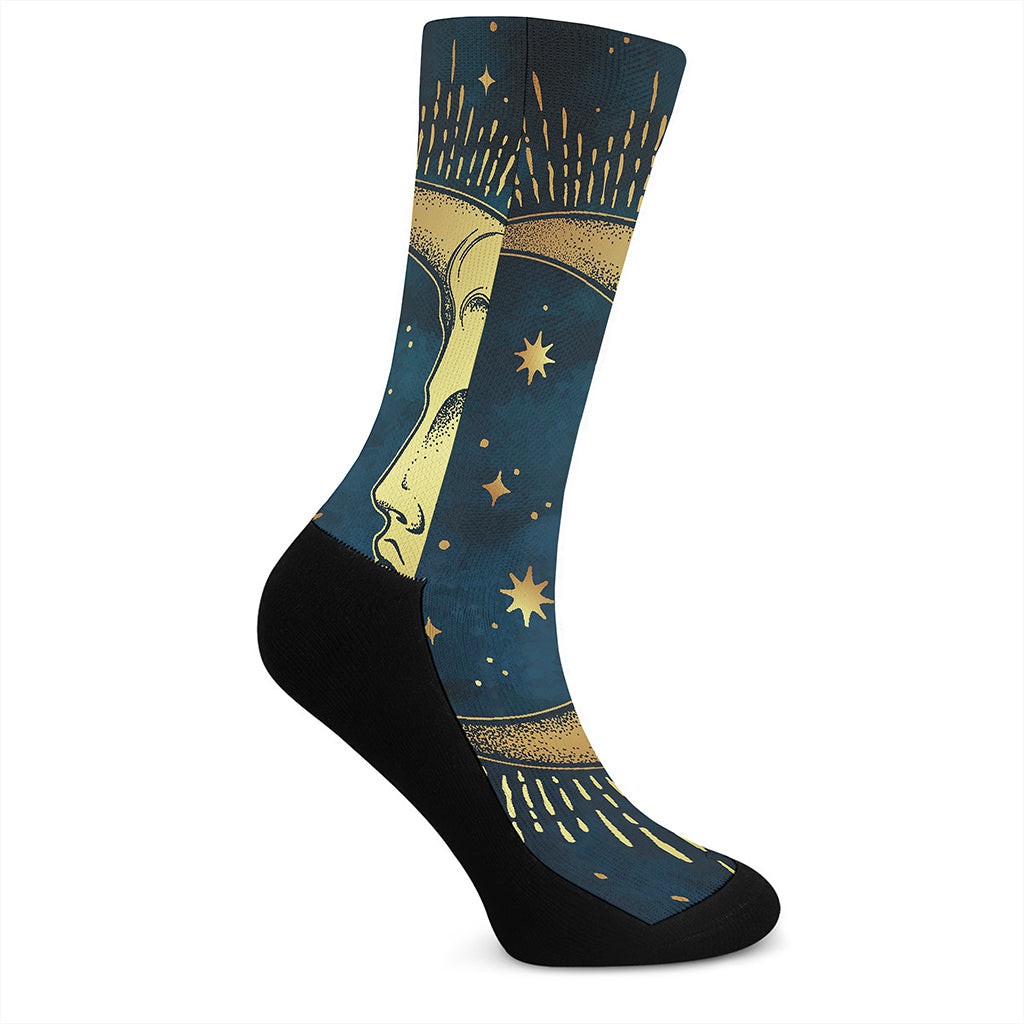 Vintage Moon And Sun Print Crew Socks