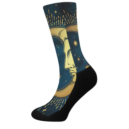 Vintage Moon And Sun Print Crew Socks