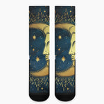 Vintage Moon And Sun Print Crew Socks