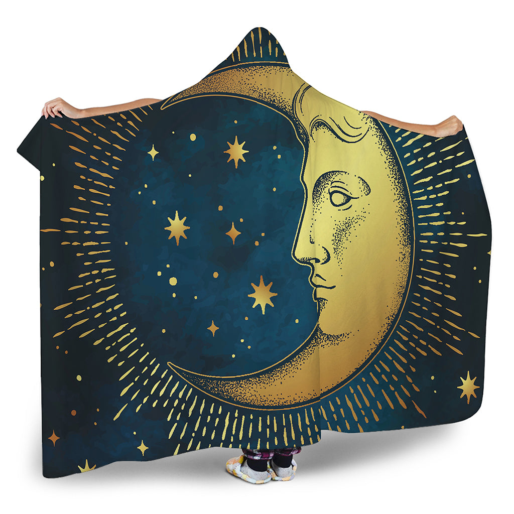 Vintage Moon And Sun Print Hooded Blanket