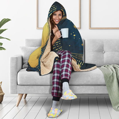 Vintage Moon And Sun Print Hooded Blanket