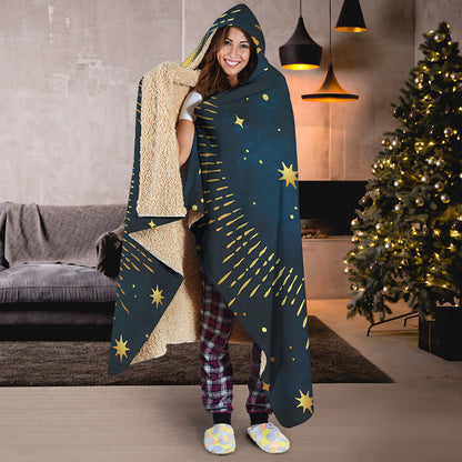 Vintage Moon And Sun Print Hooded Blanket