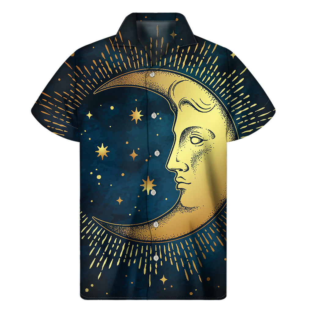 Vintage Moon And Sun Print Men's Short Sleeve Shirt
