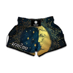 Vintage Moon And Sun Print Muay Thai Boxing Shorts