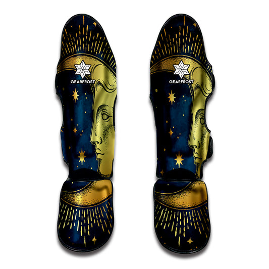 Vintage Moon And Sun Print Muay Thai Shin Guard