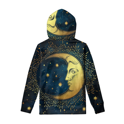 Vintage Moon And Sun Print Pullover Hoodie