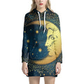 Vintage Moon And Sun Print Pullover Hoodie Dress