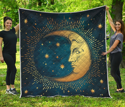 Vintage Moon And Sun Print Quilt