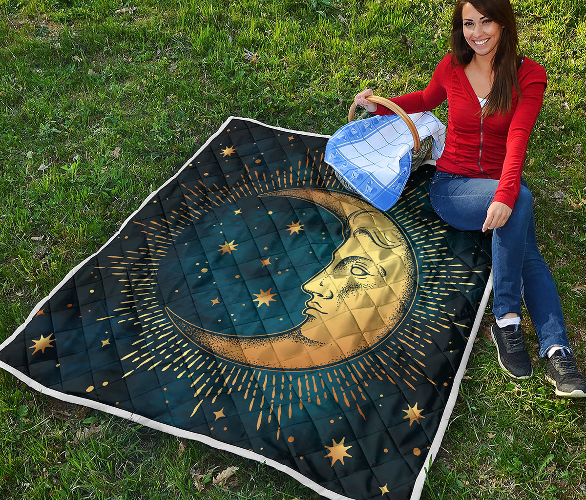 Vintage Moon And Sun Print Quilt