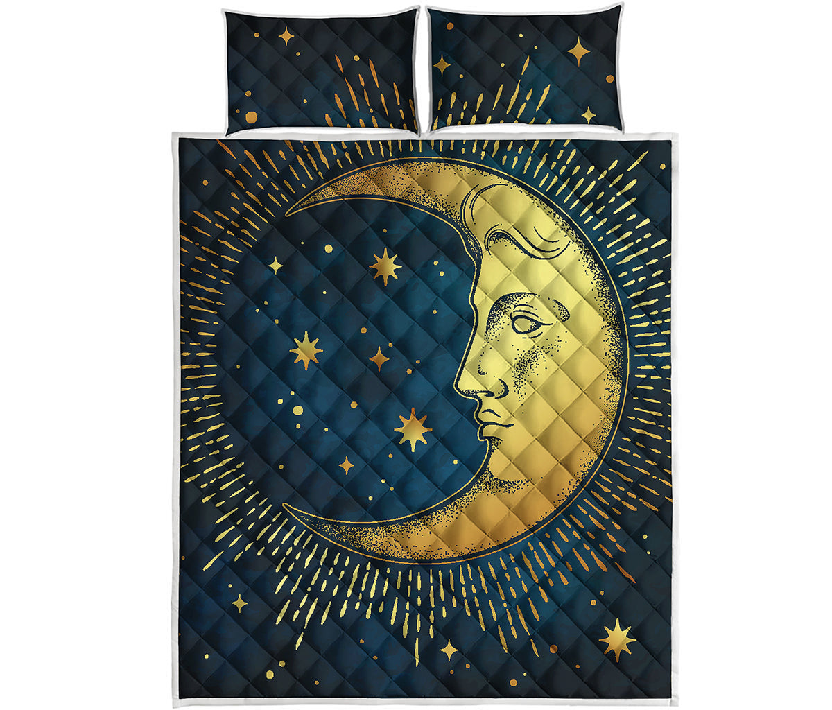 Vintage Moon And Sun Print Quilt Bed Set