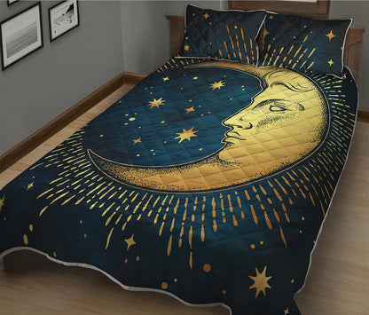 Vintage Moon And Sun Print Quilt Bed Set
