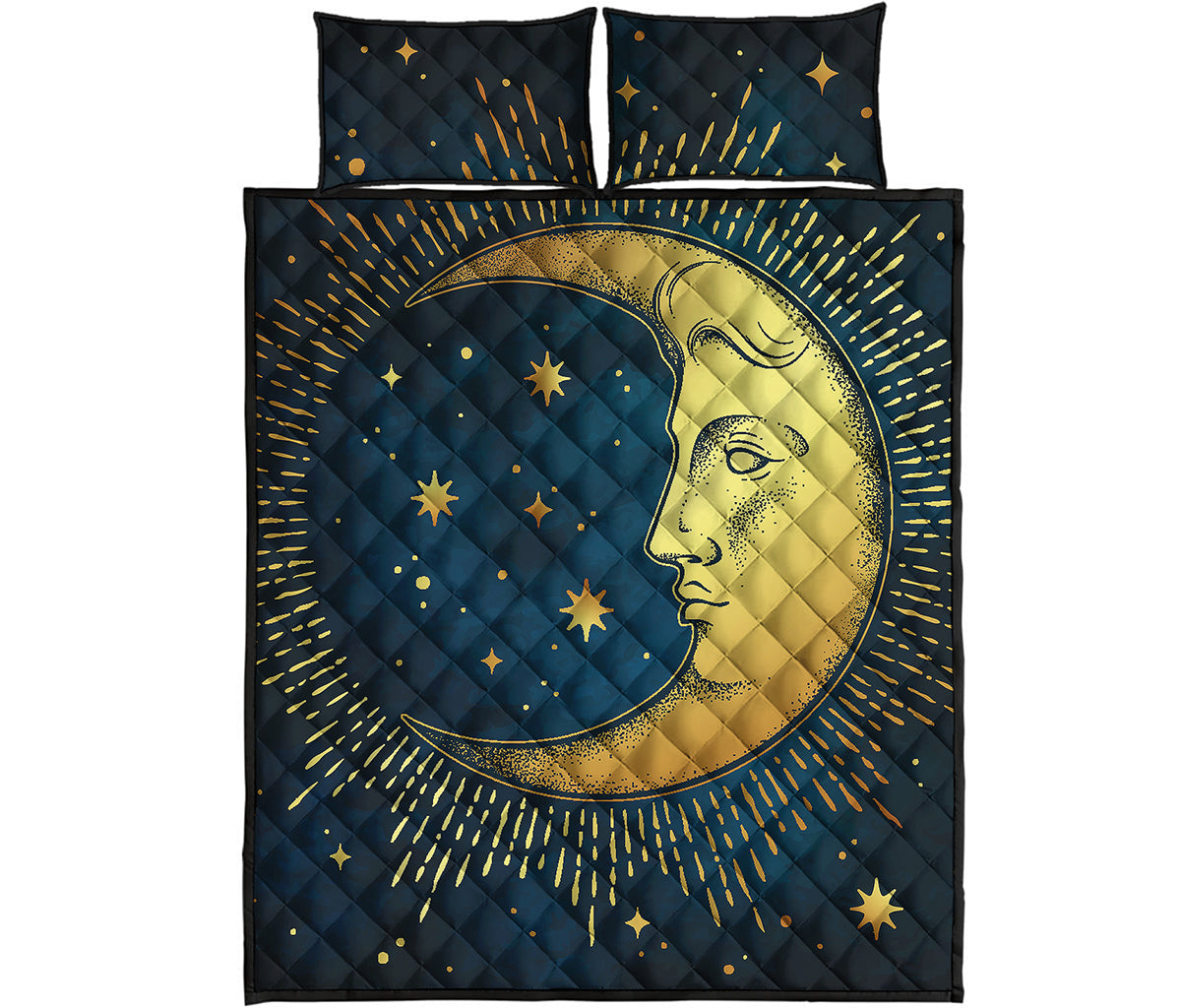Vintage Moon And Sun Print Quilt Bed Set