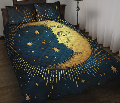 Vintage Moon And Sun Print Quilt Bed Set