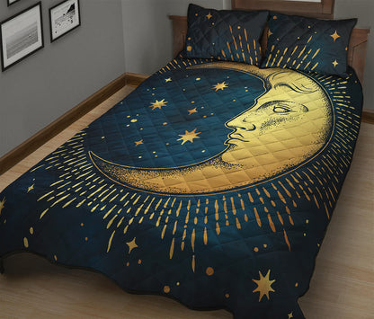 Vintage Moon And Sun Print Quilt Bed Set