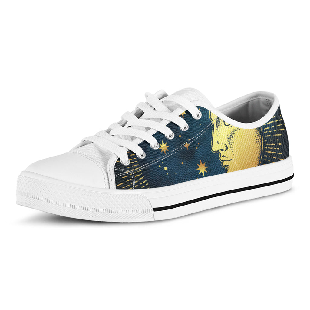 Vintage Moon And Sun Print White Low Top Shoes