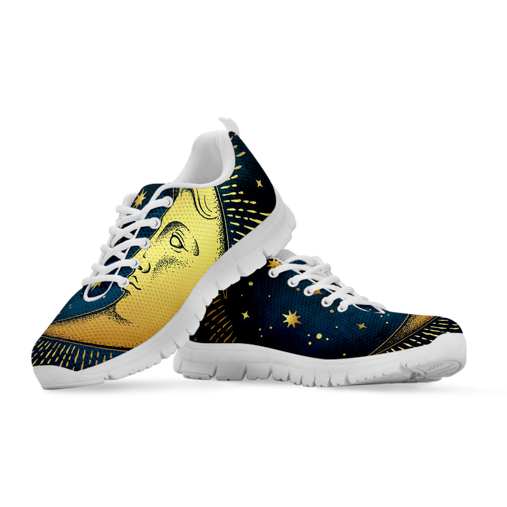 Vintage Moon And Sun Print White Sneakers