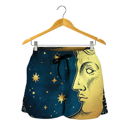 Vintage Moon And Sun Print Women's Shorts