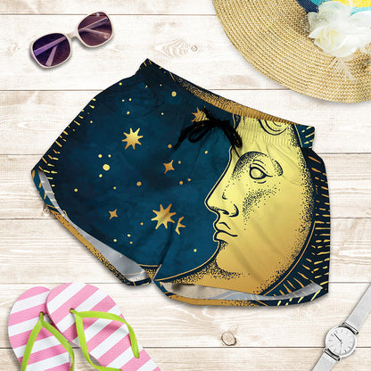 Vintage Moon And Sun Print Women's Shorts