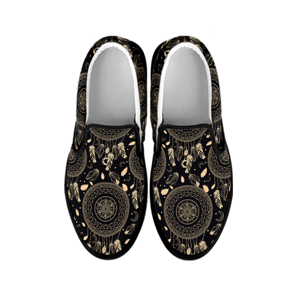 Vintage Native Dream Catcher Print Black Slip On Shoes