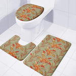 Vintage Orange Bohemian Floral Print 3 Piece Bath Mat Set
