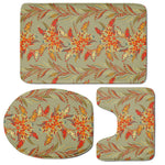 Vintage Orange Bohemian Floral Print 3 Piece Bath Mat Set